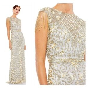 Mac Duggal 4908 NWT Lattice Sequined Column Long Gown